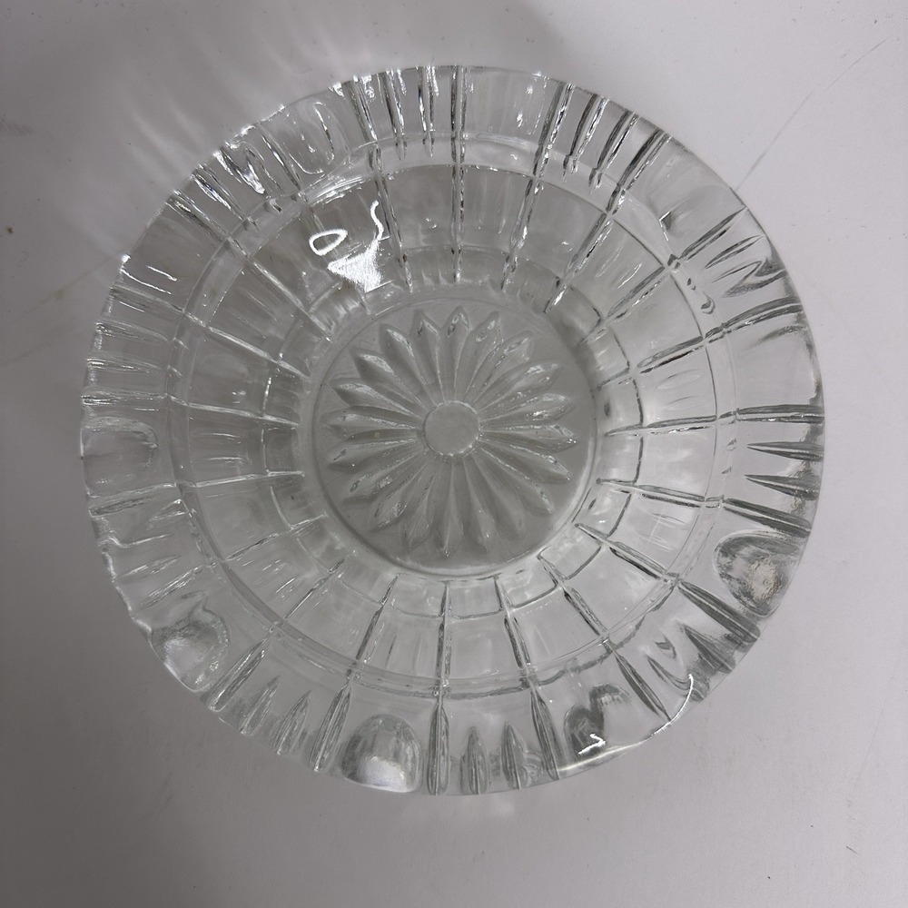Vintage Crystal Cut Clear Glass Cigar Cigarette‎ Ashtray Large 6" Heavy